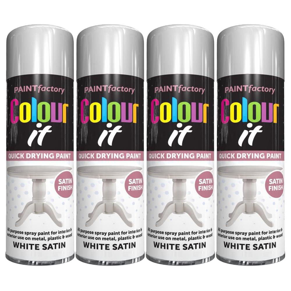 4X Paint Factory White Satin Spray Paint 250ml Spray Paint