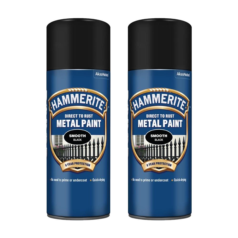 2X Hammerite Smooth Black Spray Paint 400ml Spray Paint