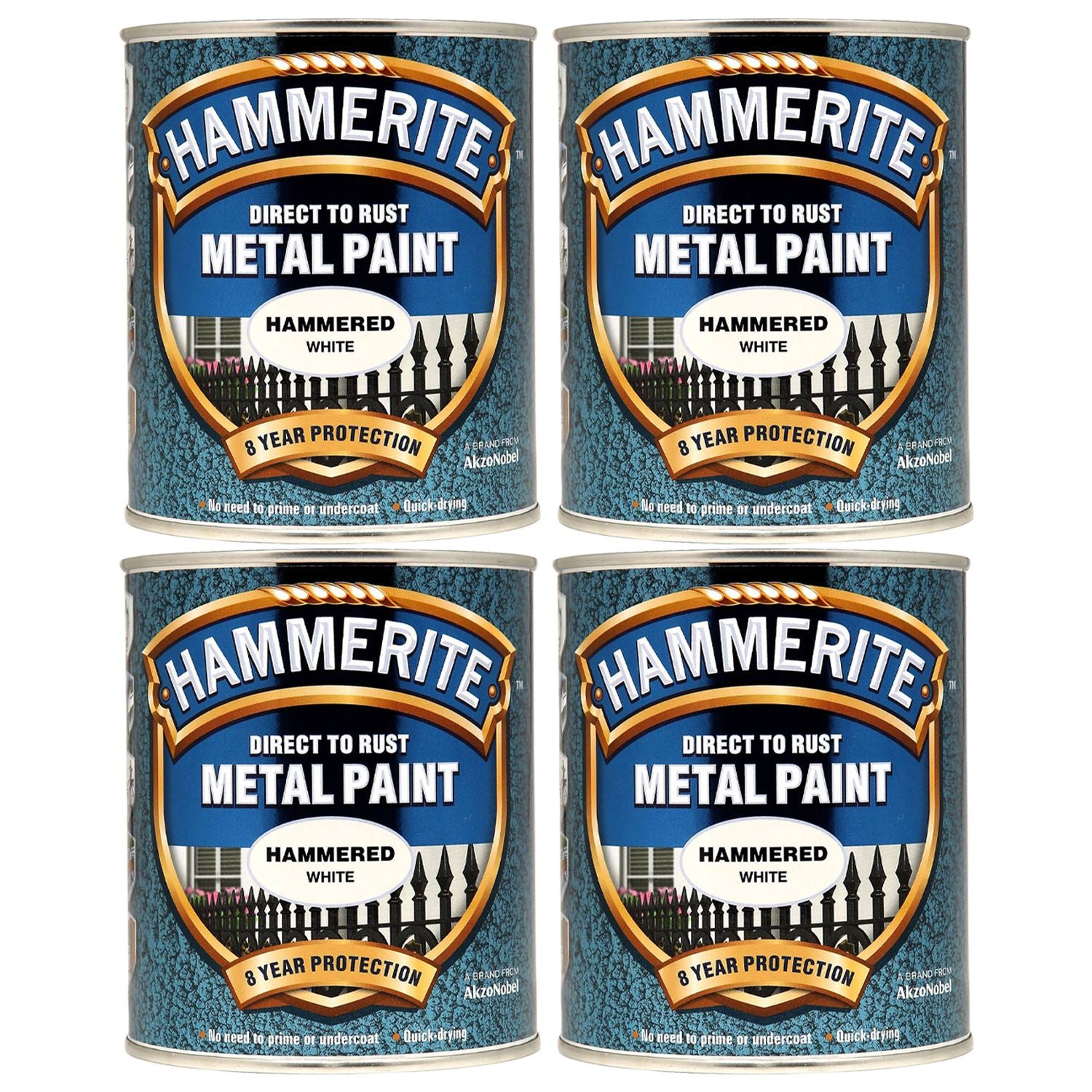 4X Hammerite Hammered White Paint 750ml Tin Paint