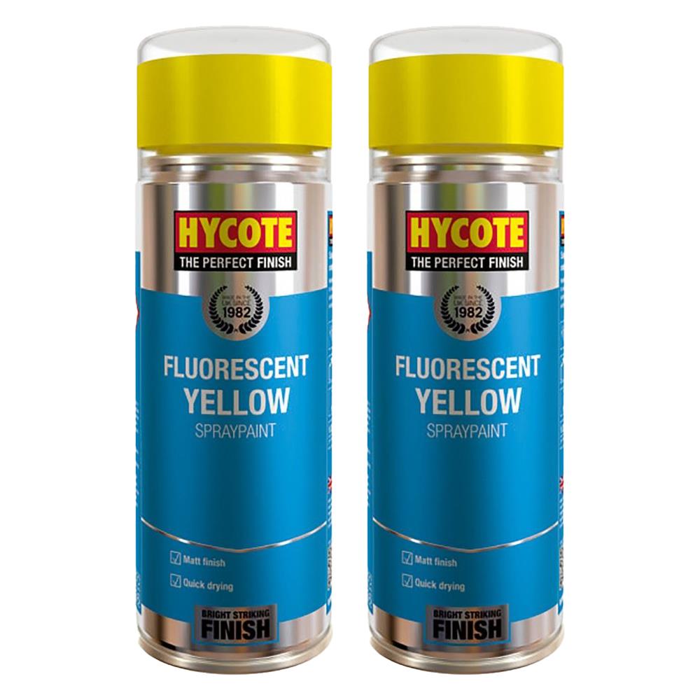 2X Hycote Fluorescent Yellow Spray Paint 400ml Spray Paint