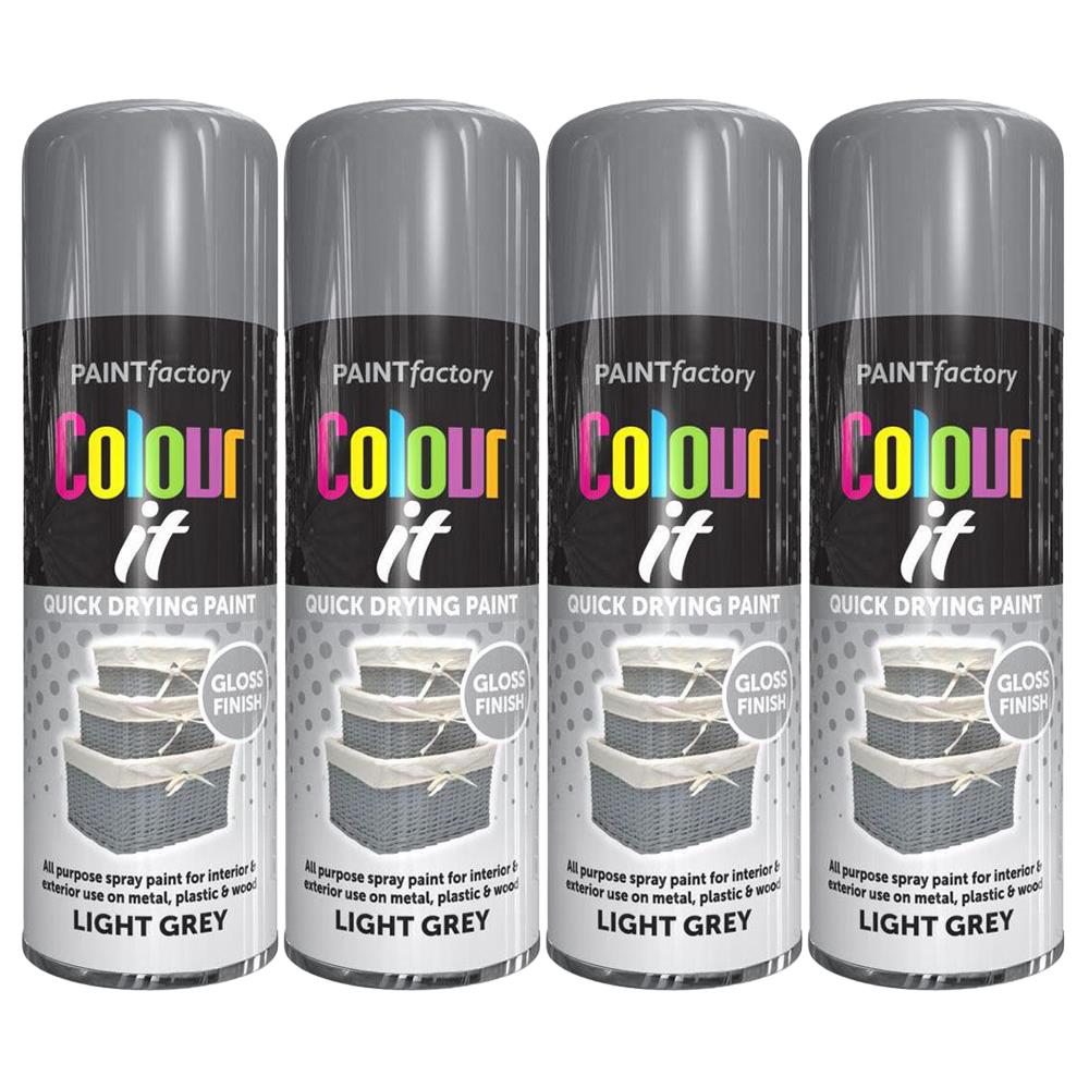 4X Paint Factory Light Grey Gloss Spray Paint 400ml Spray Paint