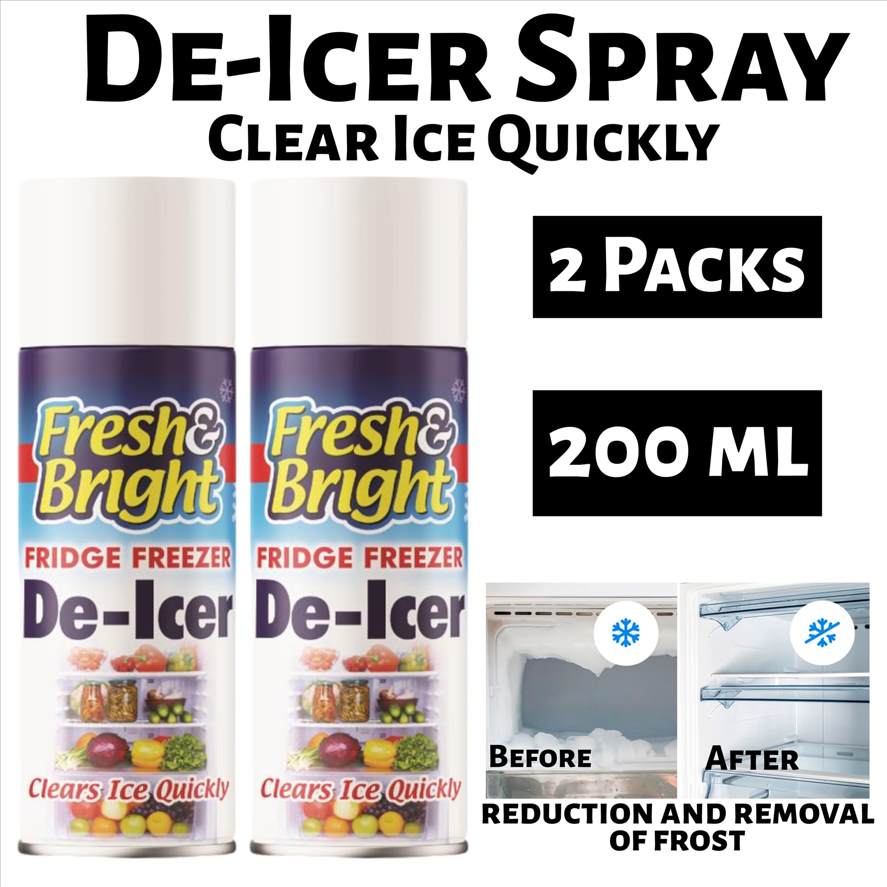 2X Fridge Freezer De Icer Spray 200ml De-Icer