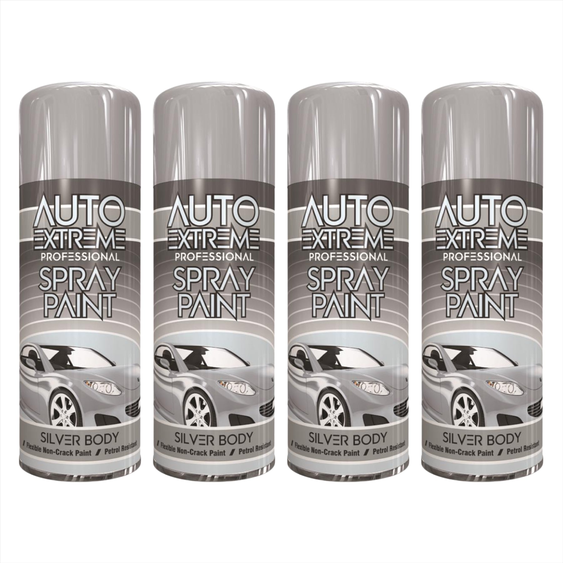 4X Auto Extreme Silver Spray Paint 400ml Spray Paint