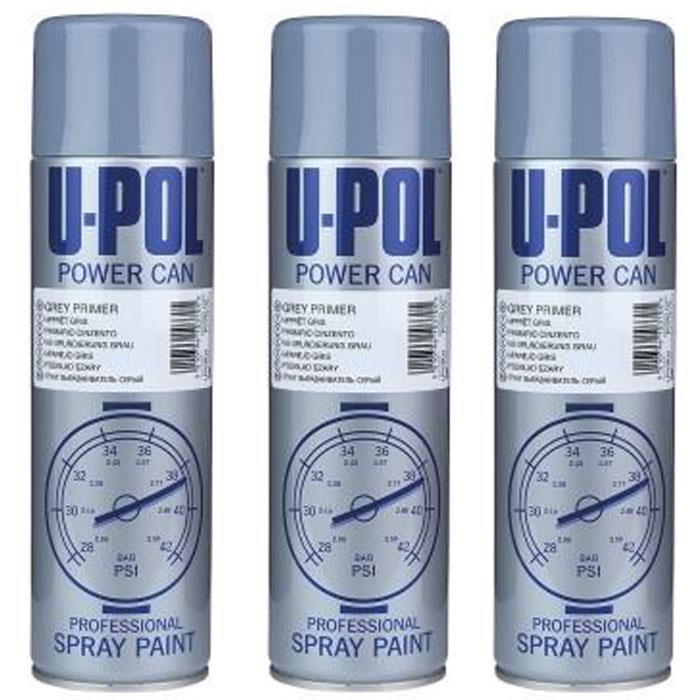 3X Upol Power Can Build Grey Primer Aerosol Spray 500ml Spray Paint