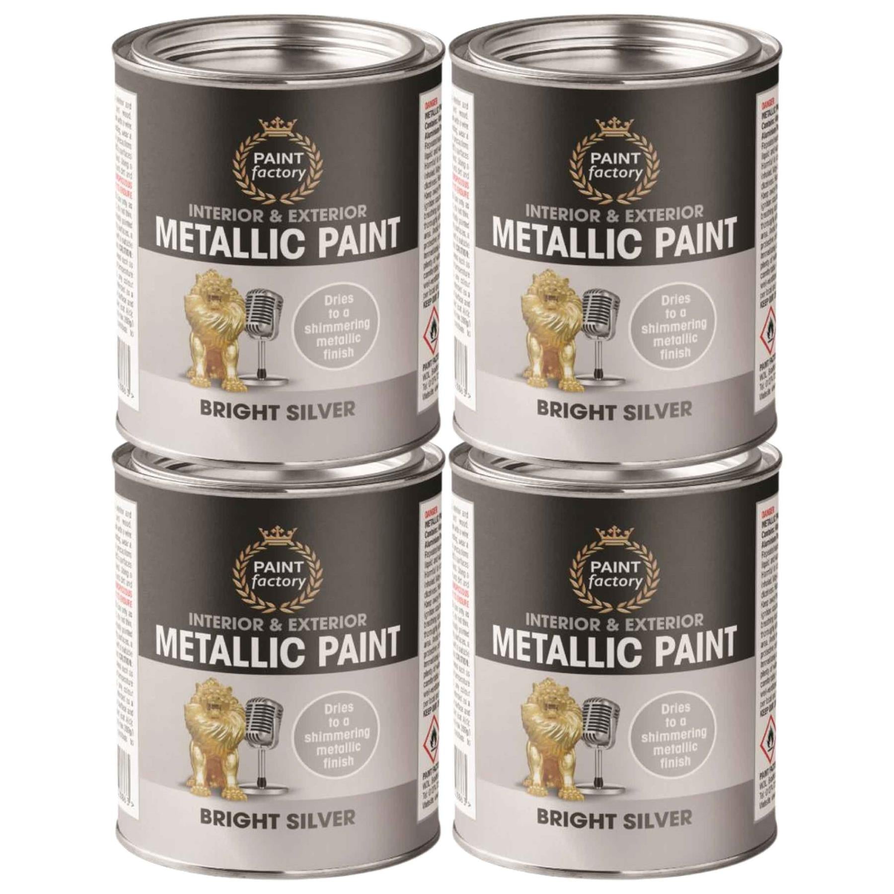 4X Paint Factory Metallic Silver Paint Tin 300ml Tin Paint
