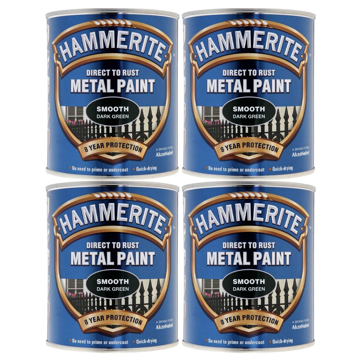 4X Hammerite Smooth Dark Green Paint 750ml Tin Paint