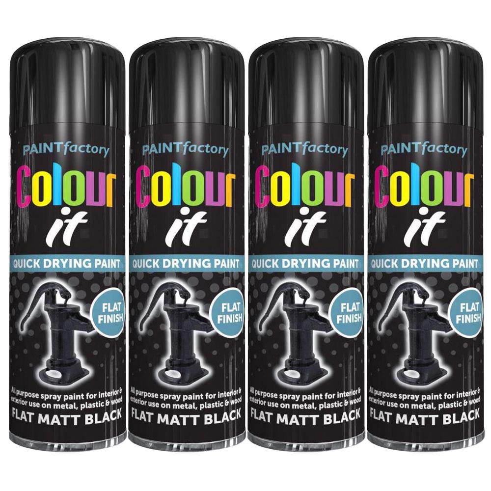 4X Paint Factory Flat Matt Black Spray Paint 250ml Spray Paint