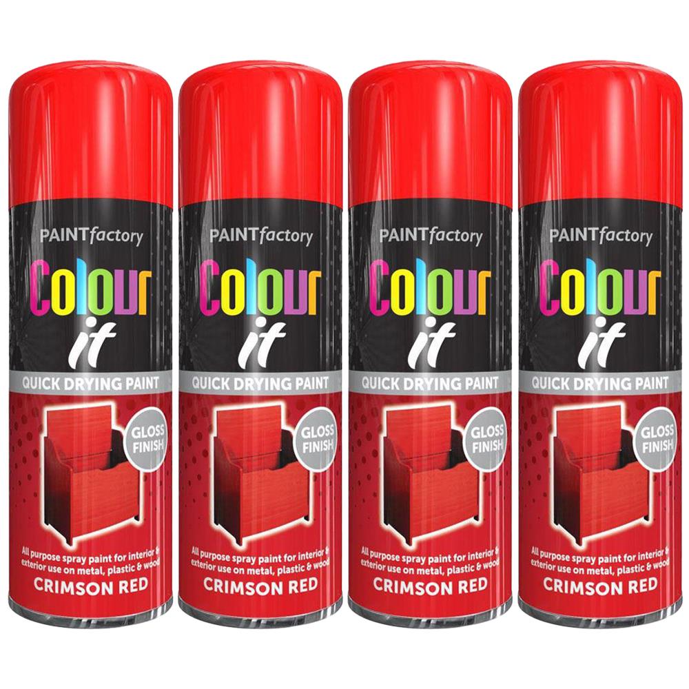 4X Paint Factory Crimson Red Gloss Spray Paint 400ml Spray Paint
