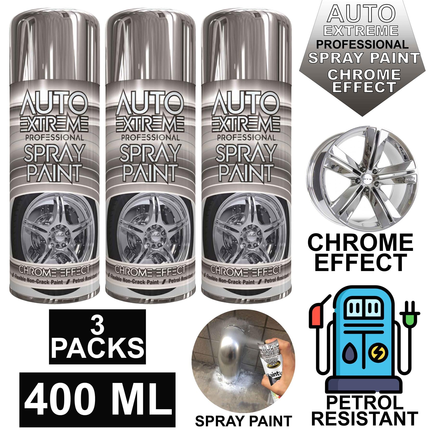 3X Auto Extreme Chrome Paint 400ml Spray Paint