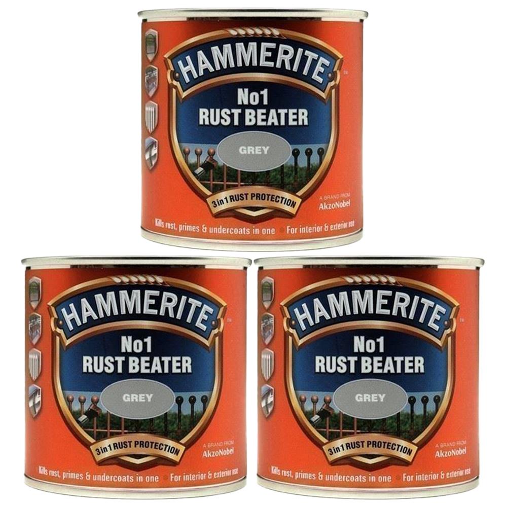3X Hammerite No.1 Rustbeater Grey 250ml Rustbeater