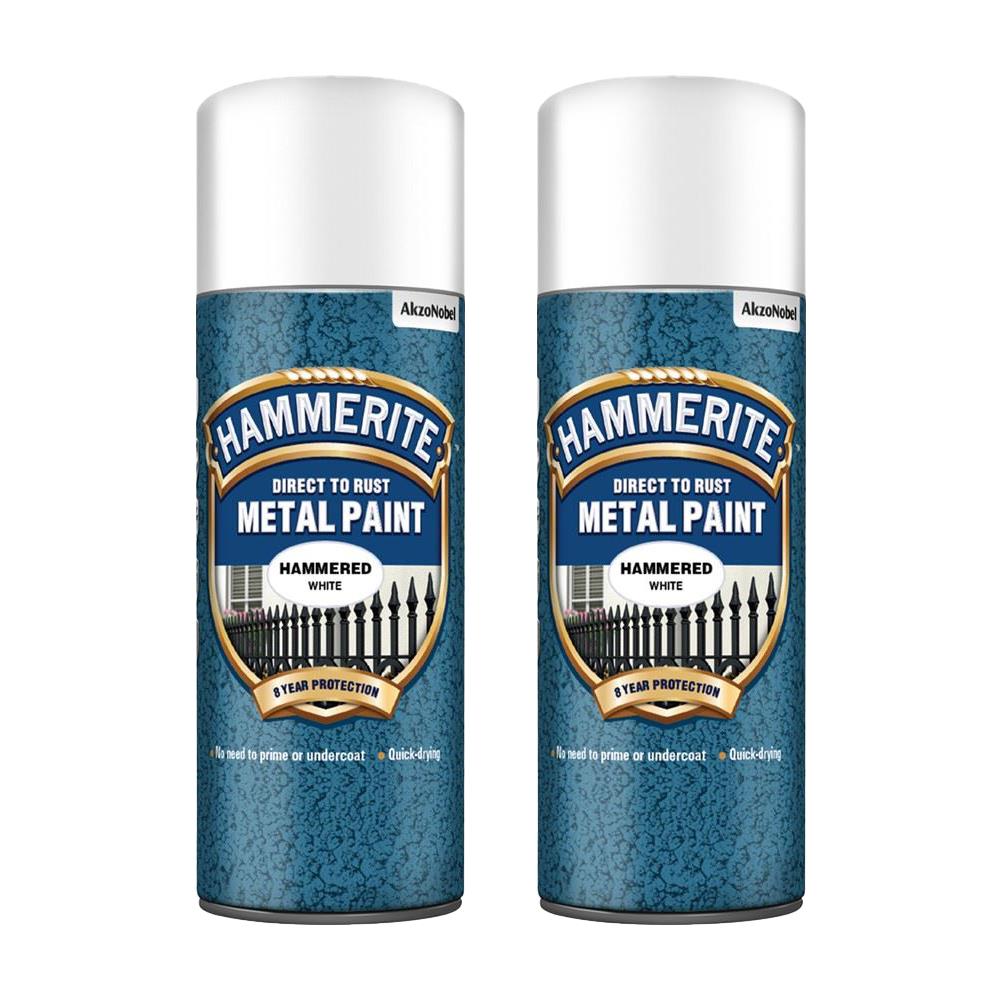 2X Hammerite Hammered White Spray Paint 400ml Spray Paint