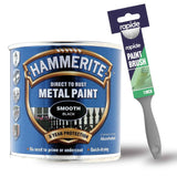 Hammerite Smooth Black Metal Paint 250ml With 1" Paint Brush