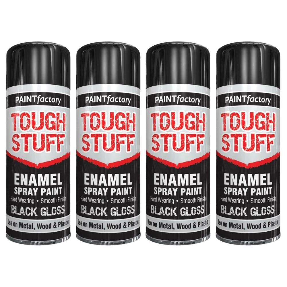 4X Paint Factory Tough Stuff Enamel Black Gloss 400ml Spray Paint
