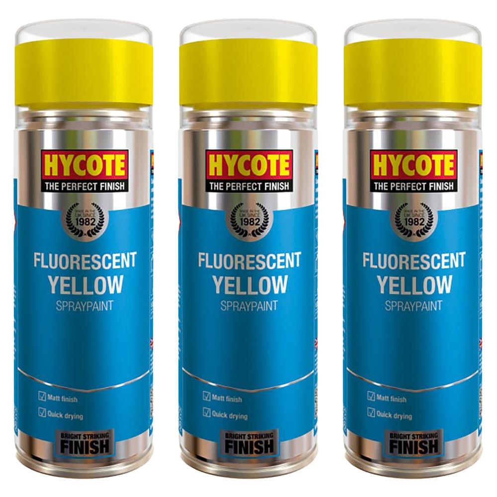3X Hycote Fluorescent Yellow Spray Paint 400ml Spray Paint