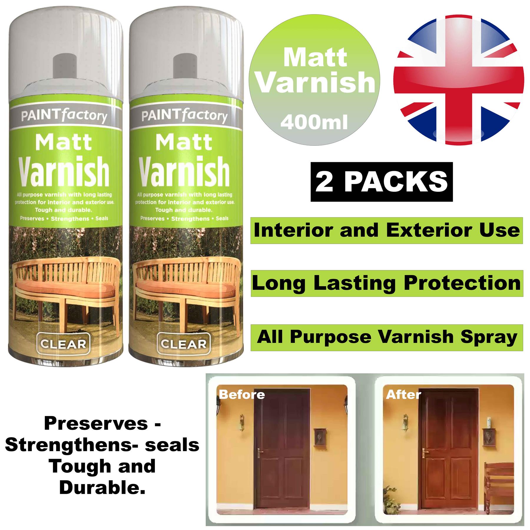 2X Paint Factory Clear Matt Varnish Spray 400ml - Spray Paint