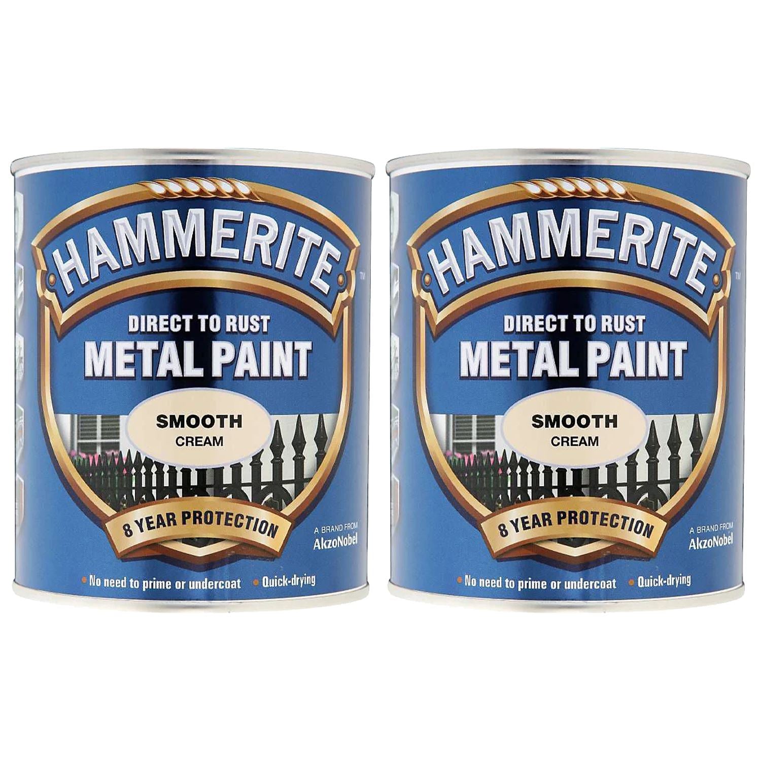 2X Hammerite Smooth Cream Paint 750ml Tin Paint