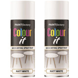 2X Paint Factory White Matt Spray Paint 400ml