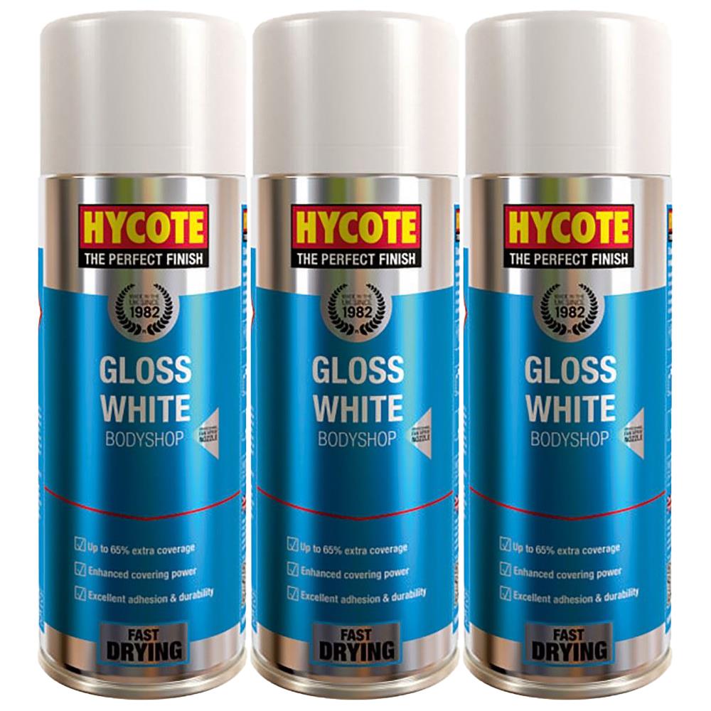 3X Hycote Bodyshop Gloss White Spray Paint 400ml Spray Paint