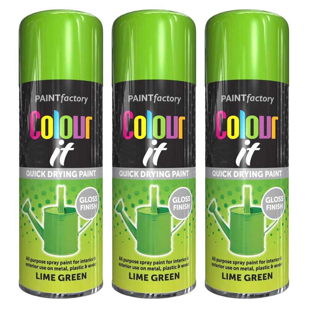 3X Paint Factory Lime Green Gloss Spray Paint 400ml Spray Paint