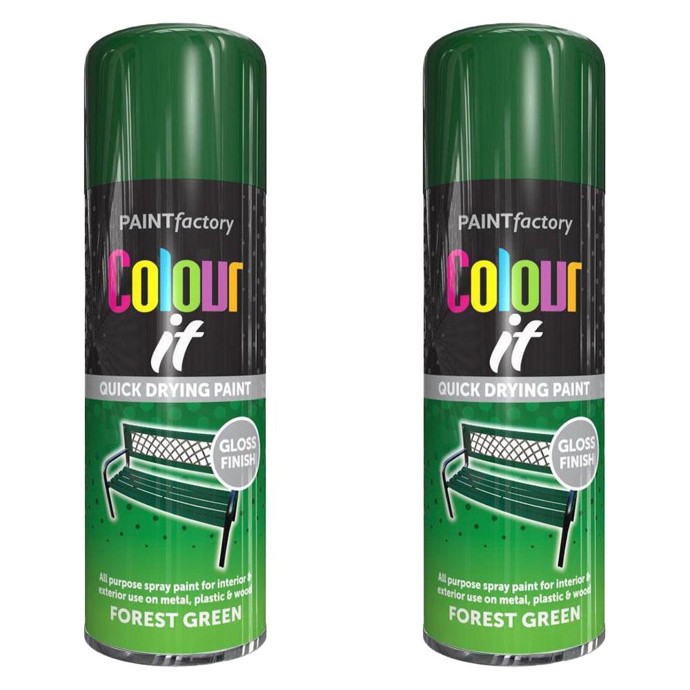 2X Paint Factory Forest Green Gloss Spray Paint 400ml Spray Paint