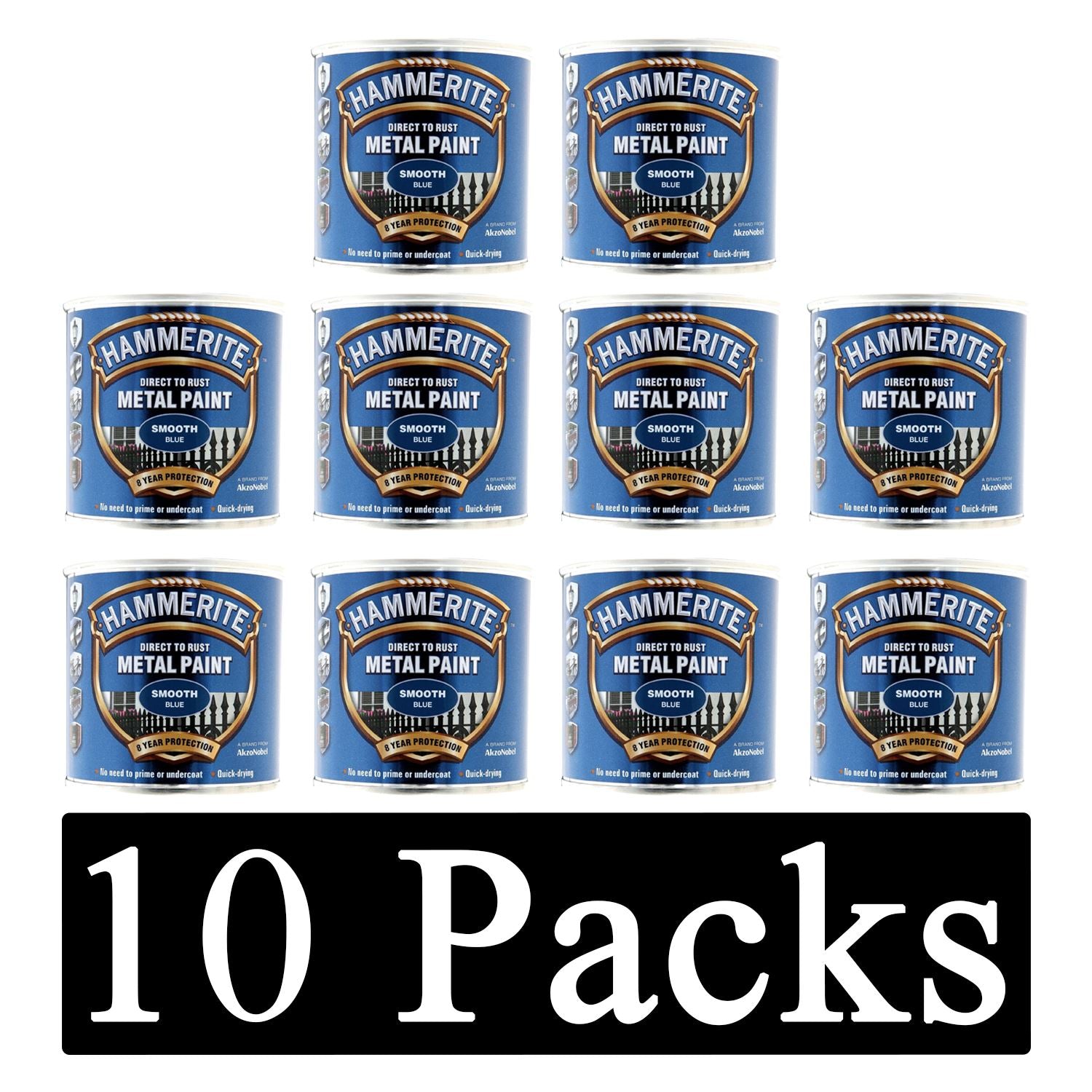 10X Hammerite Smooth Blue Paint 250ml Tin Paint