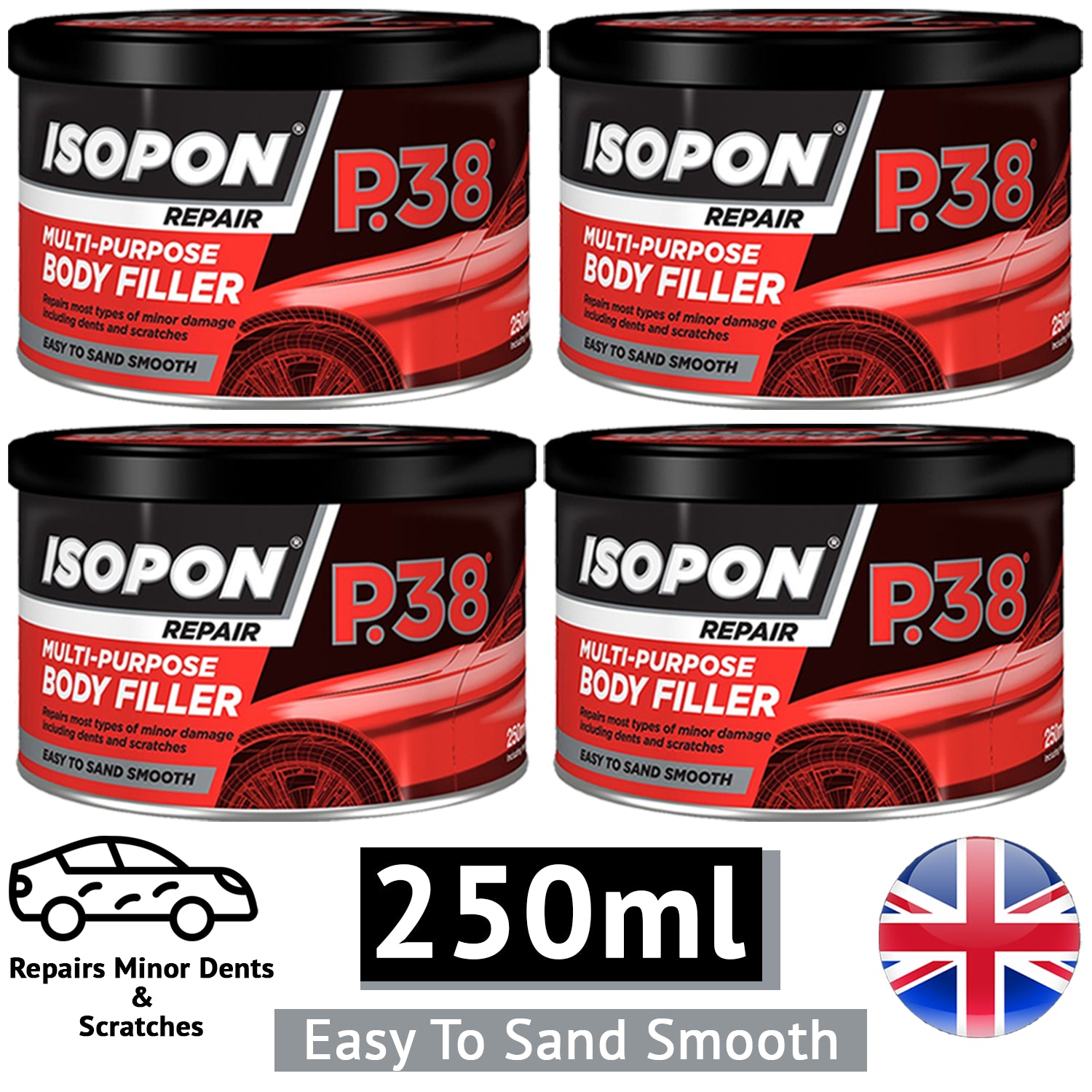 4X Isopon P38 Multi-Purpose Body Filler 250ml Body Filler