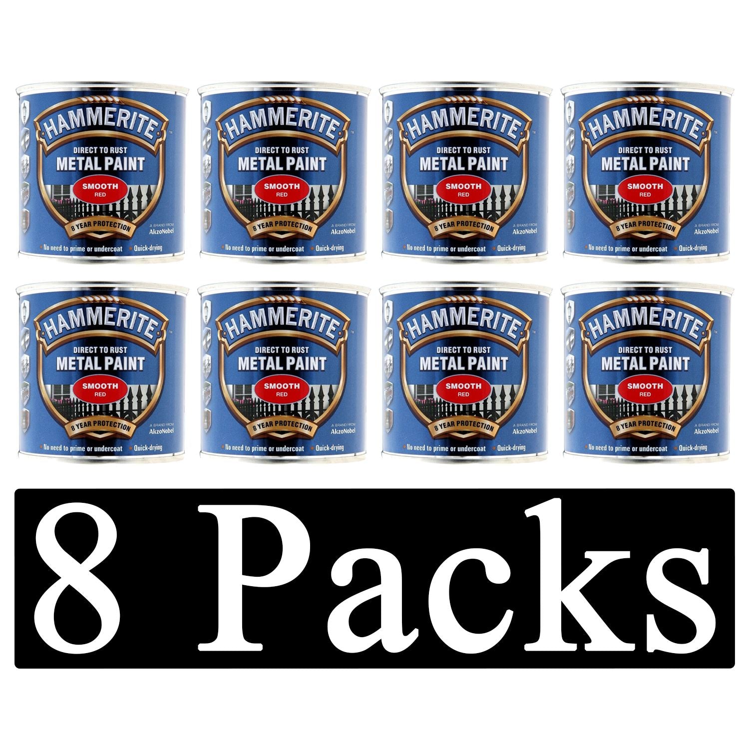 8X Hammerite Smooth Red Paint 250ml Tin Paint