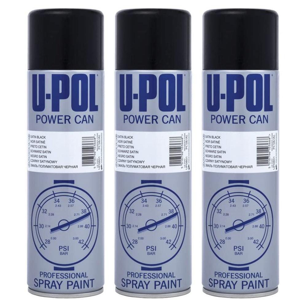 3X Upol Power Can Topcoat Satin Black Aerosol Spray 500ml Spray Paint