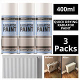 3X Paint Factory Quick Drying Radiator Paint White 400ml Spray Paint