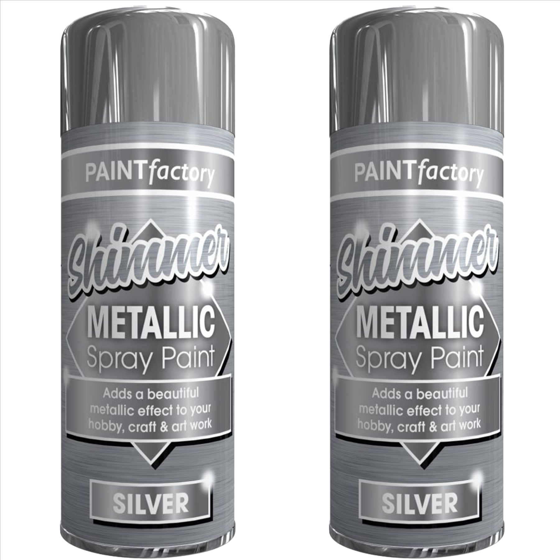 2X Paint Factory Metallic Silver Spray Paint 200ml Spray Paint