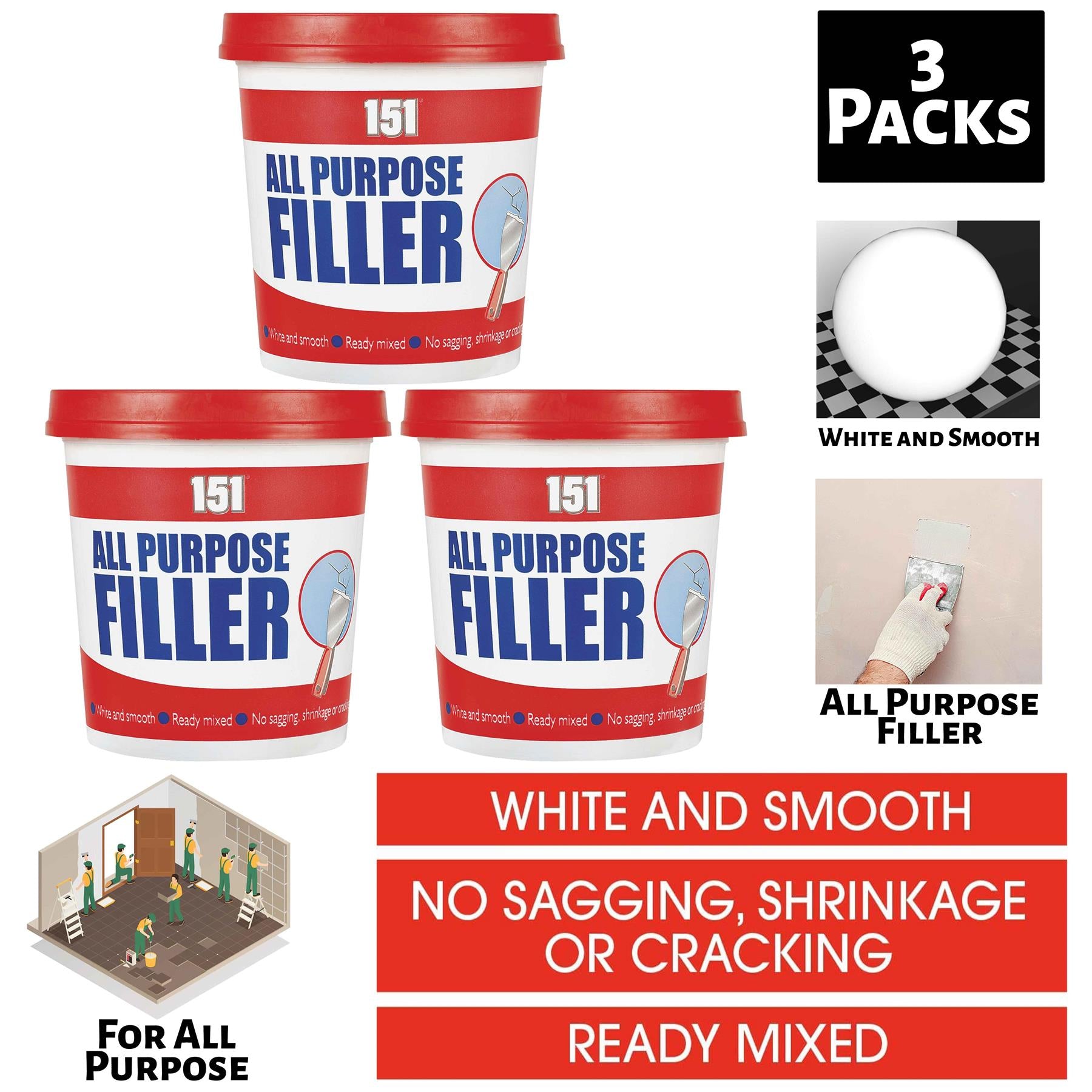 3X All Purpose Filler White Tub 600G Filler