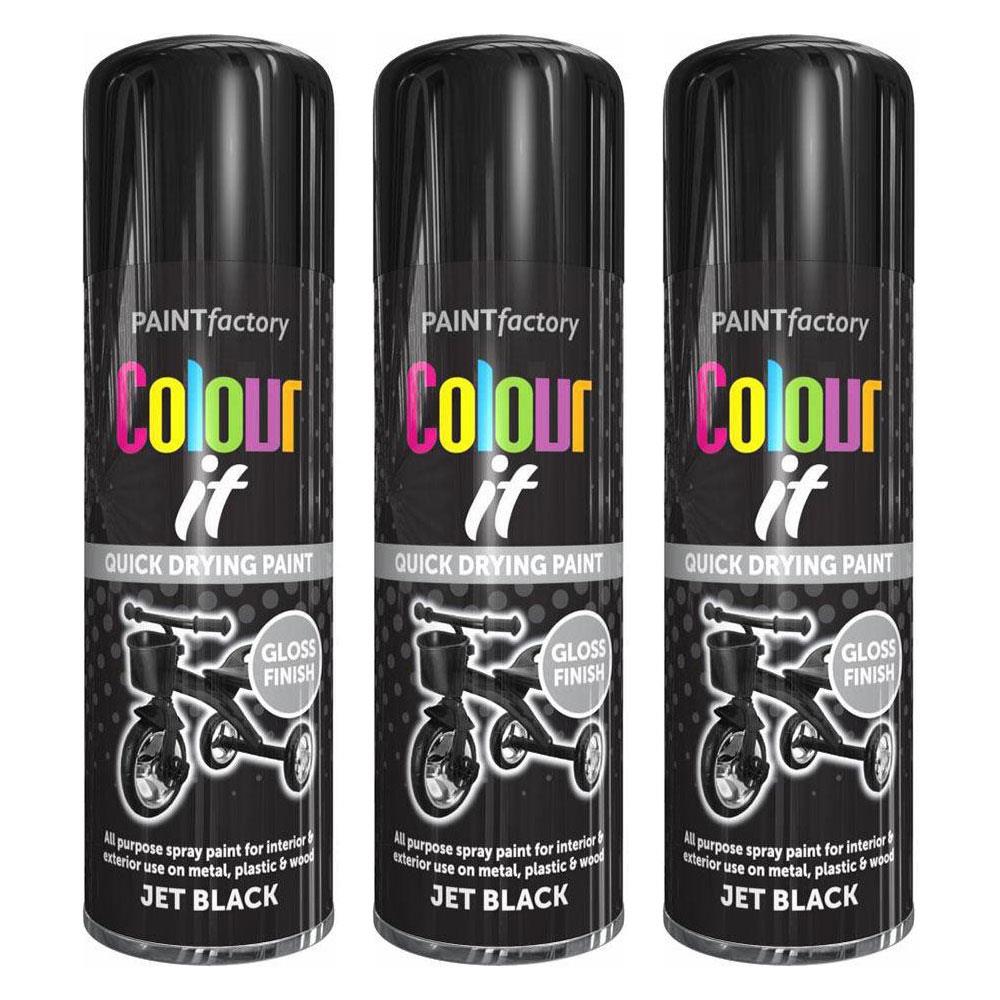 3X Paint Factory Jet Black Gloss Spray Paint 400ml Spray Paint