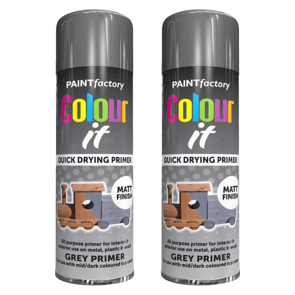 2X Paint Factory Grey Primer Spray 250ml Spray Paint