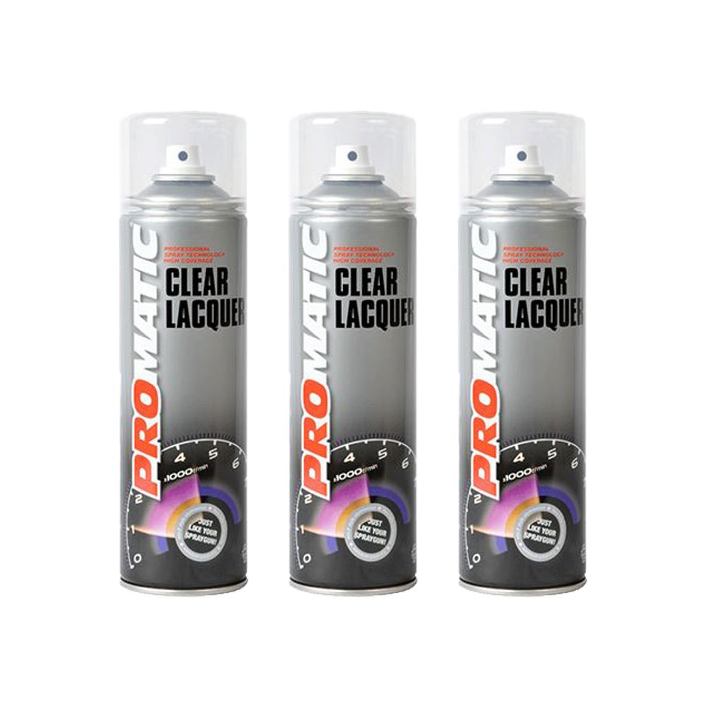 3X Promatic Clear Lacquer Spray Paint 500ml Spray Paint
