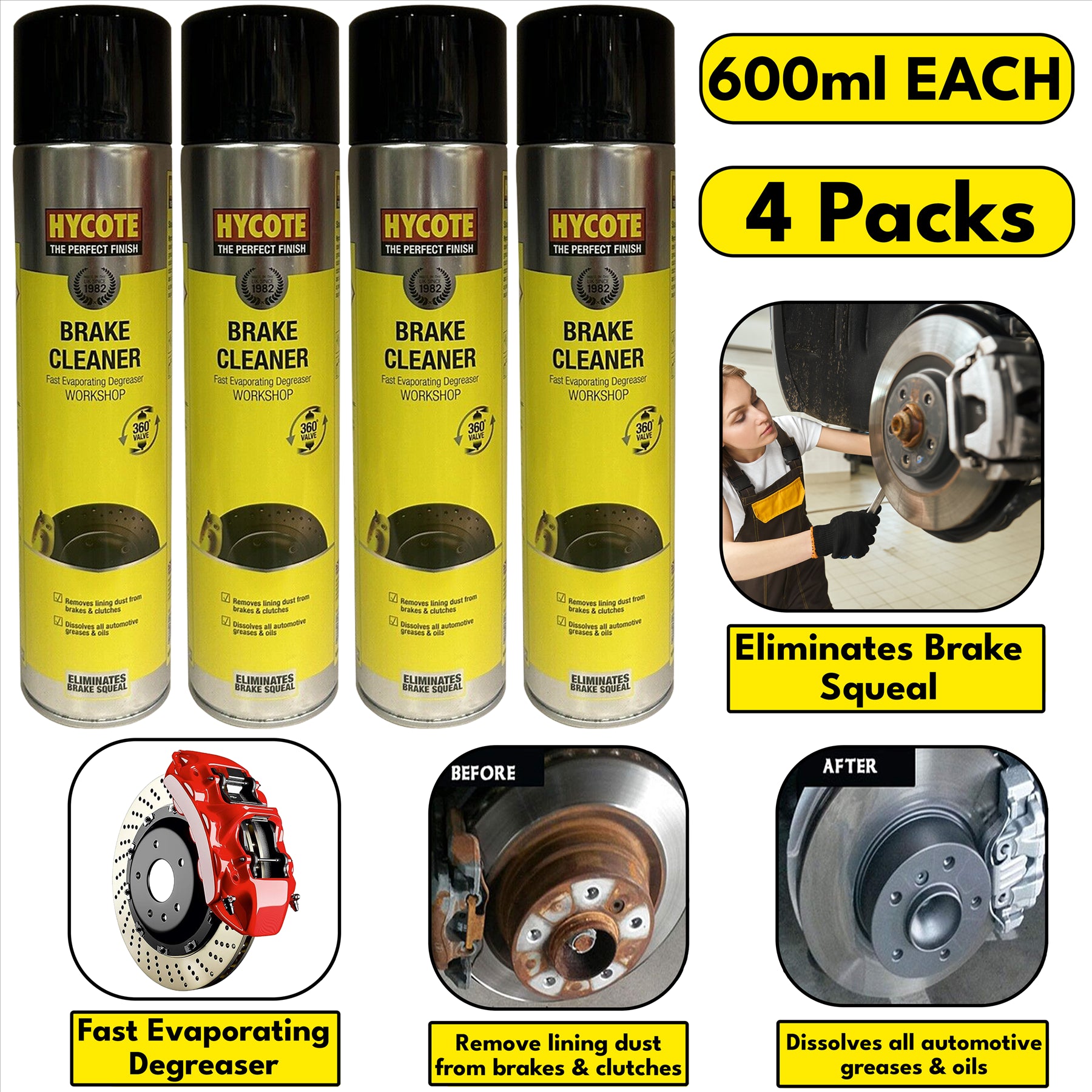 4X Hycote Brake Cleaner Spray 600ml Technical Spray