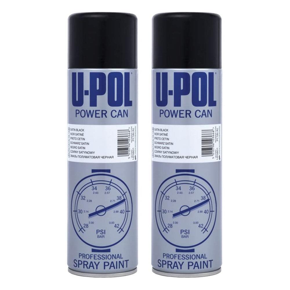 2X Upol Power Can Topcoat Satin Black Aerosol Spray 500ml Spray Paint