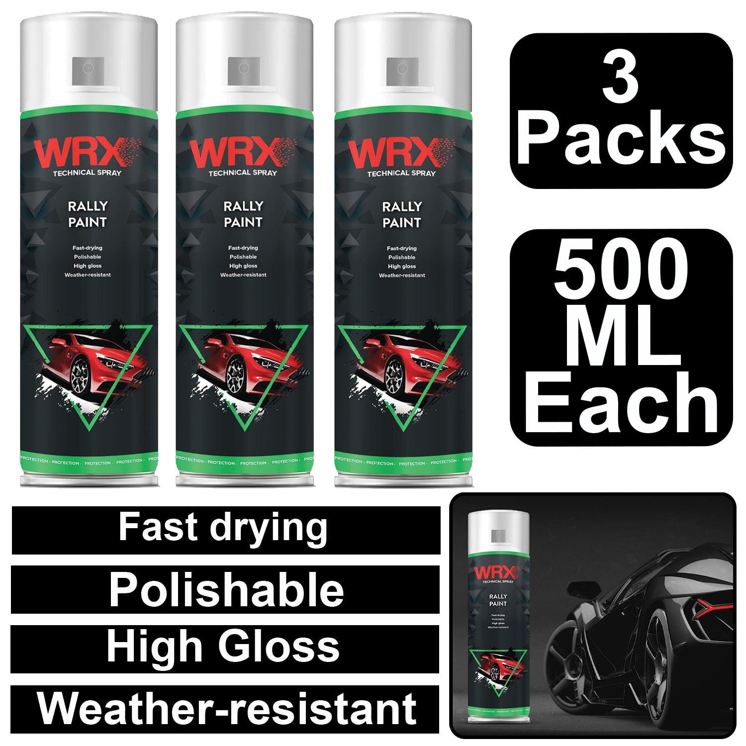 3X WRX High Gloss Black Rally Paint 500ml Technical Spray