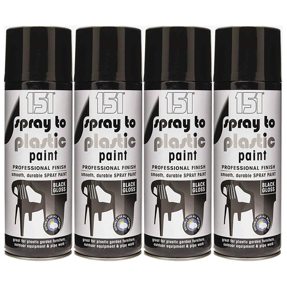 4X 151 Spray To Plastic Paint Black Gloss 400ml Spray Paint
