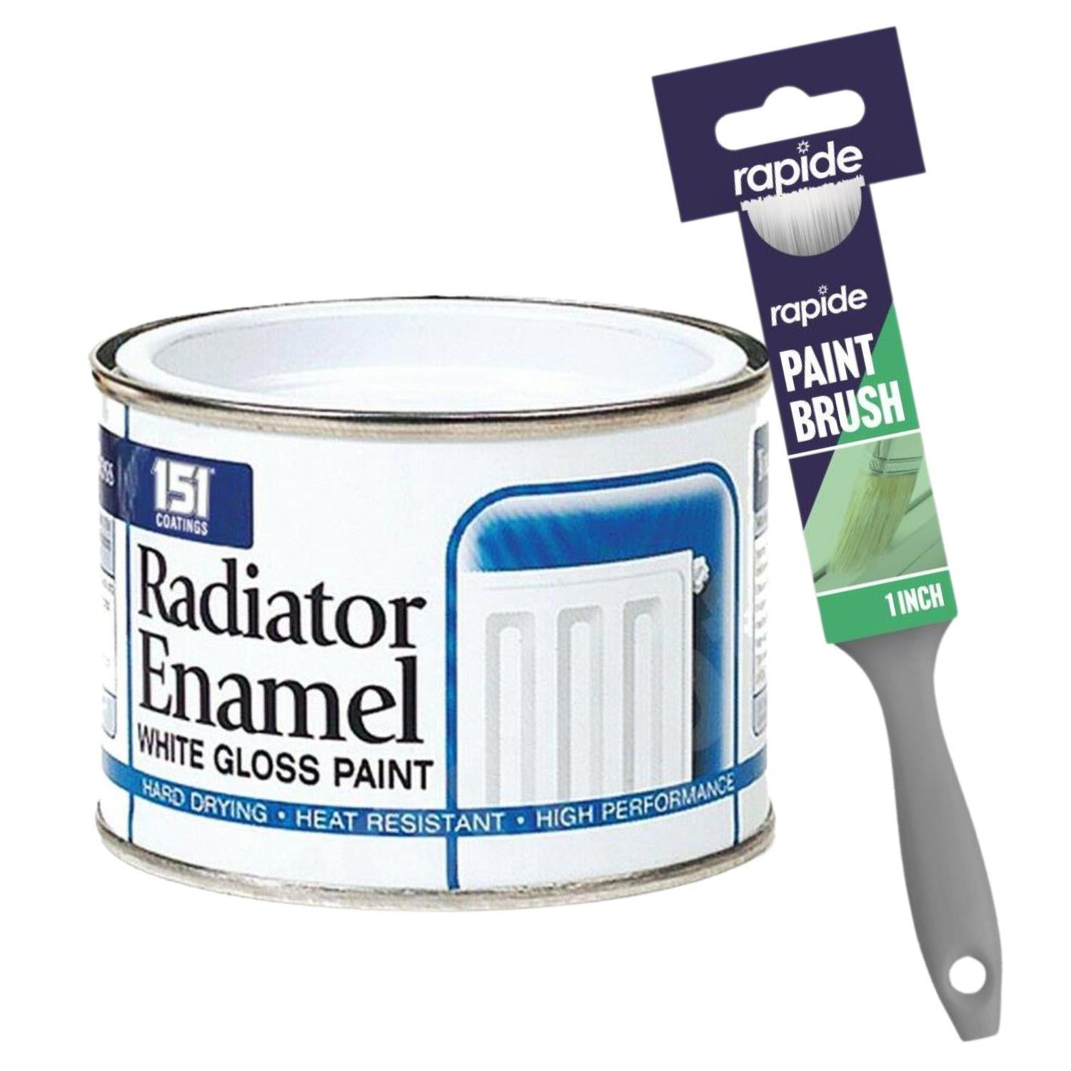 Radiator Enamel White Paint Tin 180ml With 1" Paint Brush Tin Paint
