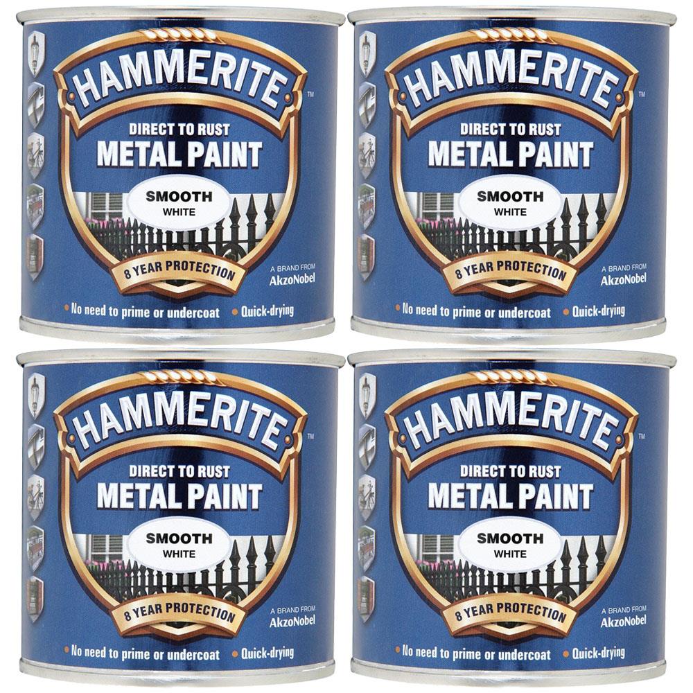 4X Hammerite Smooth White Paint 250ml Tin Paint