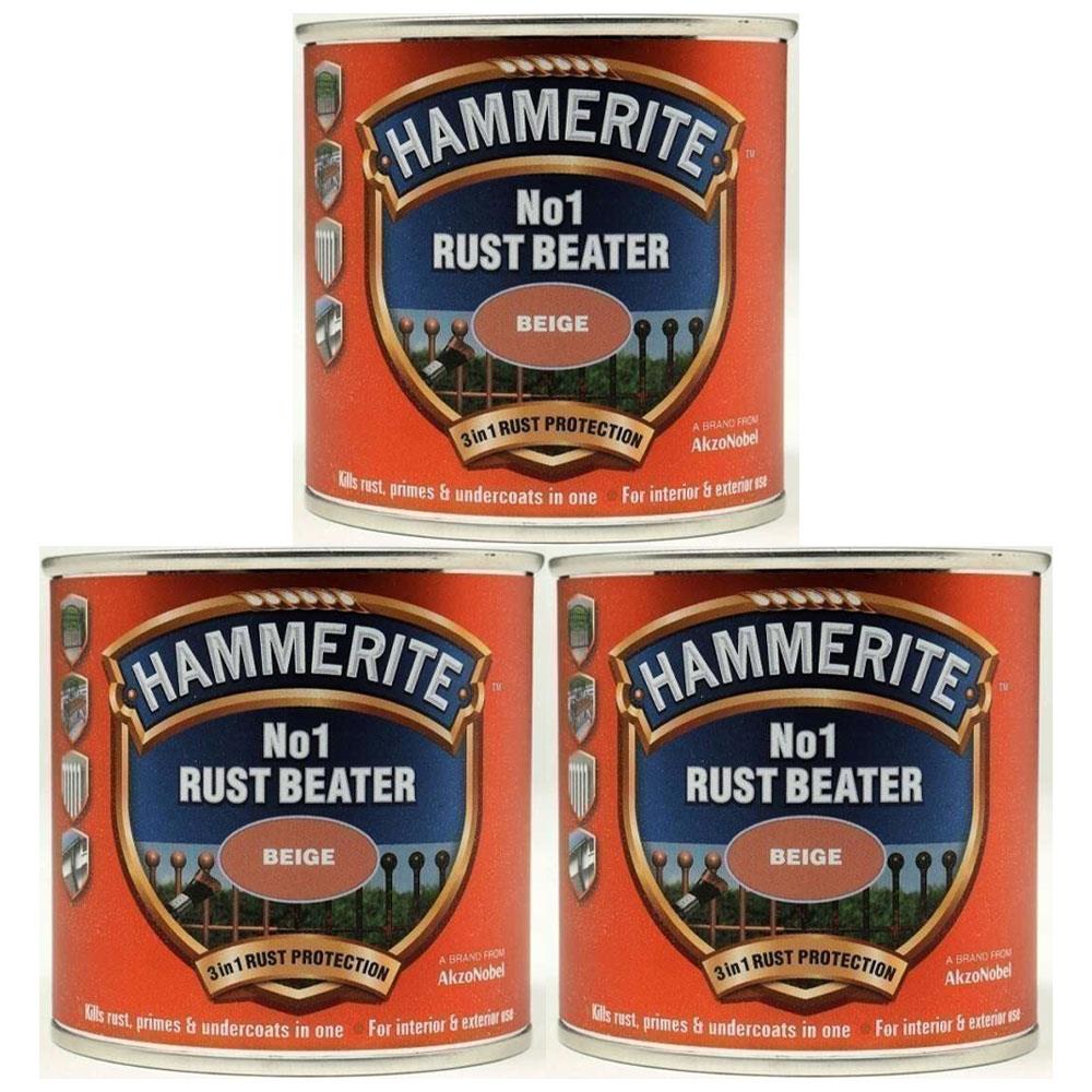 3X Hammerite No.1 Rustbeater Beige 250ml Rustbeater