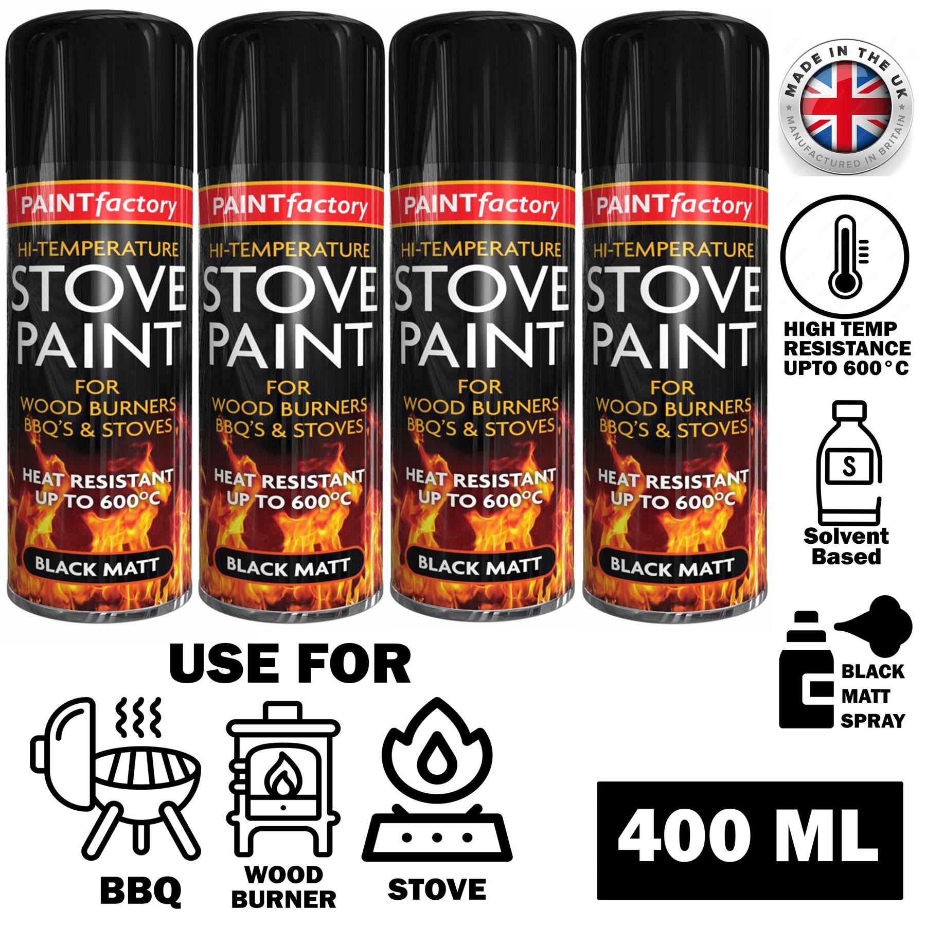 4X High Temp Black Stove Spray Paint 400ml Spray Paint