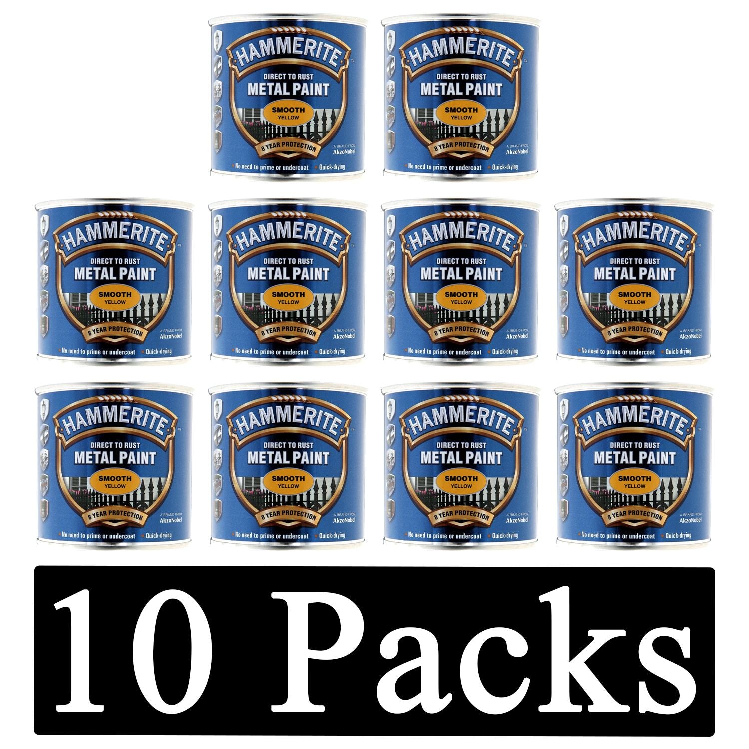 10X Hammerite Smooth Yellow Paint 250ml Tin Paint