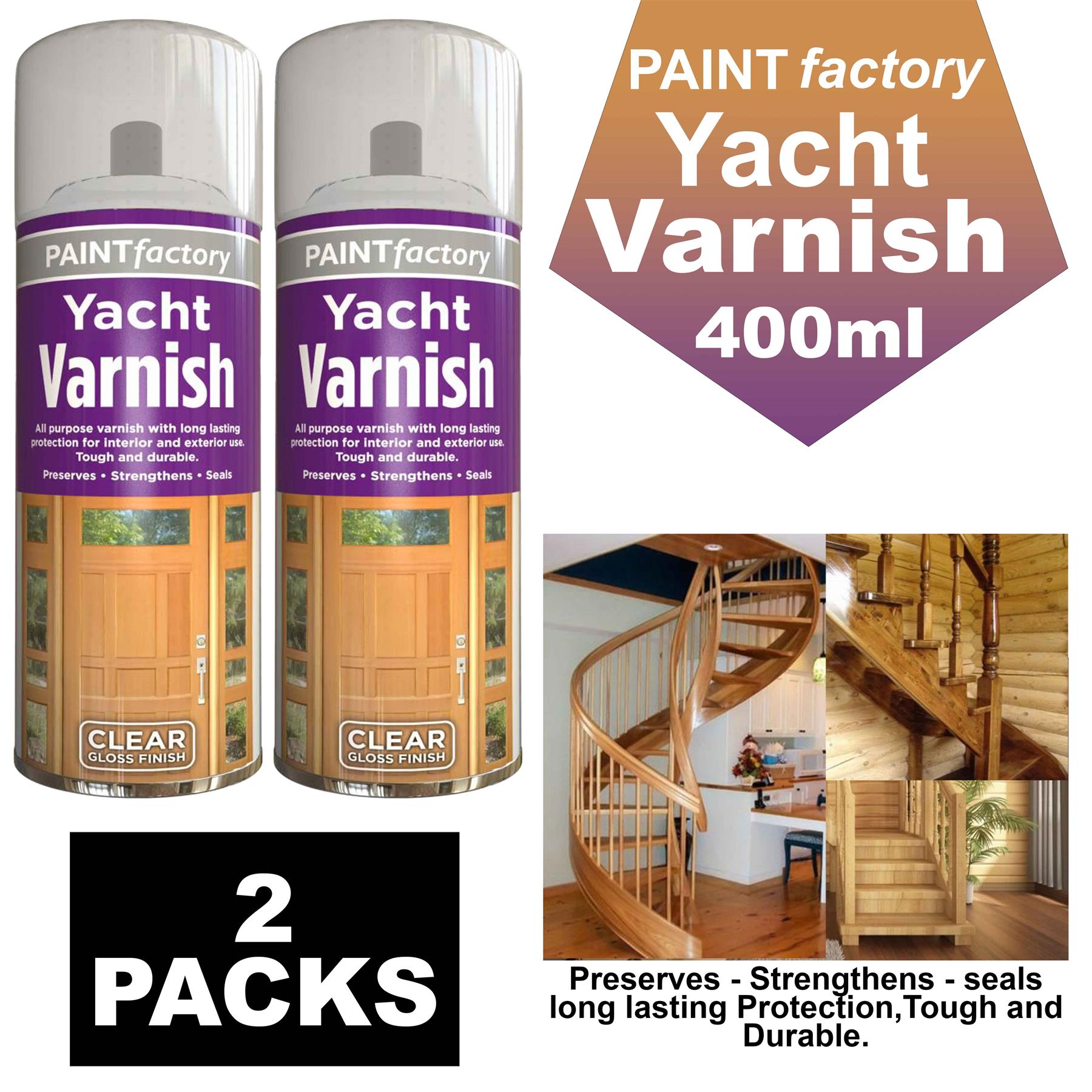 2X Paint Factory Clear Yacht Varnish Spray 400ml Spray Paint