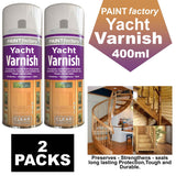 2X Paint Factory Clear Yacht Varnish Spray 400ml Spray Paint