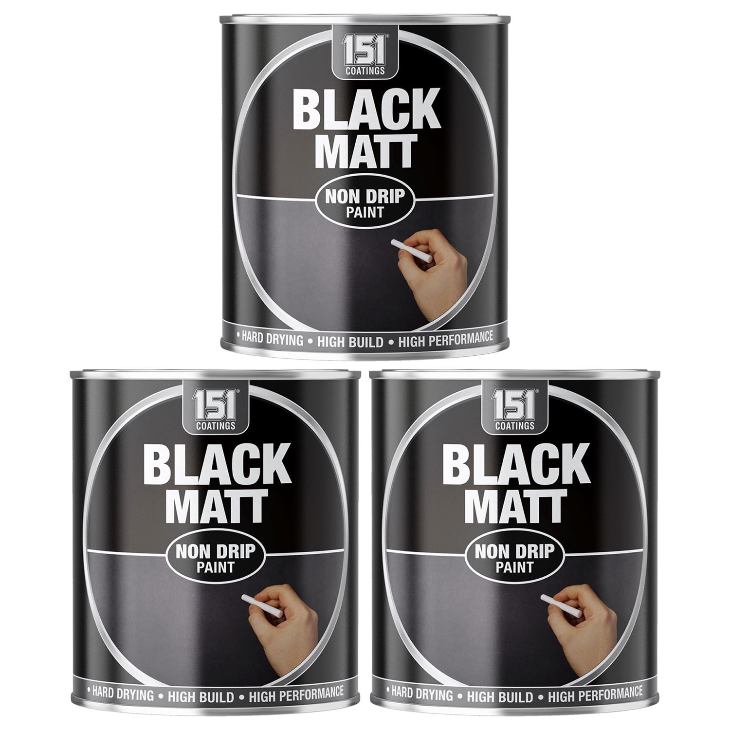 3X Matt Black Non-Drip Paint 300ml Tin Paint