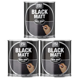 3X Matt Black Non-Drip Paint 300ml Tin Paint