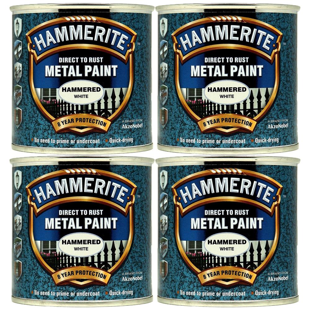 4X Hammerite Hammered White Paint 250ml Tin Paint