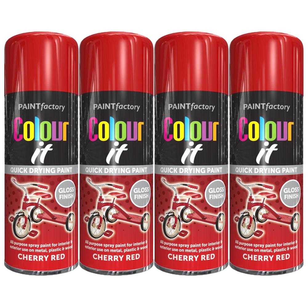 4X Paint Factory Cherry Red Gloss Spray Paint 400ml Spray Paint