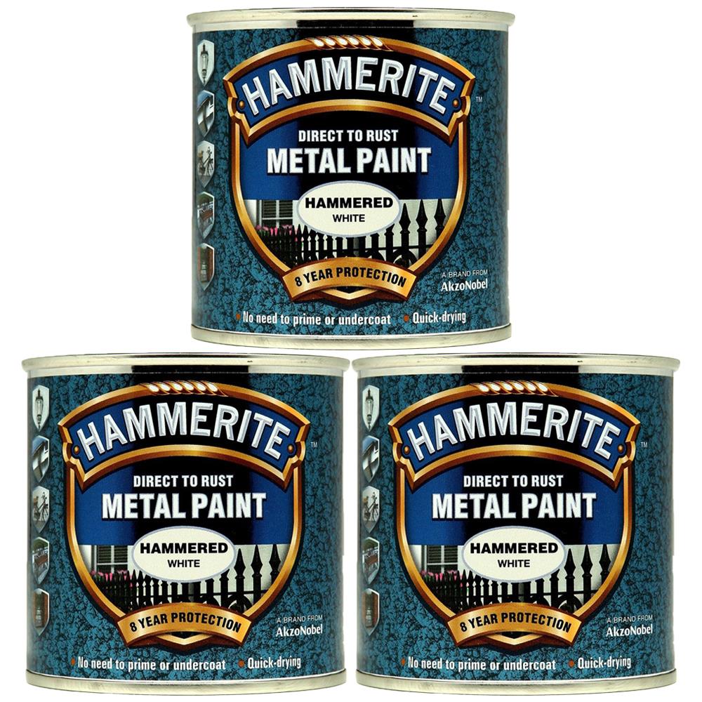 3X Hammerite Hammered White Paint 250ml Tin Paint